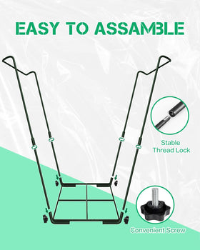 Joyhalo wide, stable base supports large bags on various outdoor surfaces.