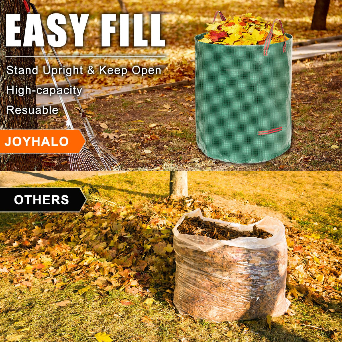 Joyhalo yard bags, detachable hoop open for easy fill