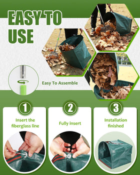 Joyhalo yard work in action with ergonomic rake and bag.