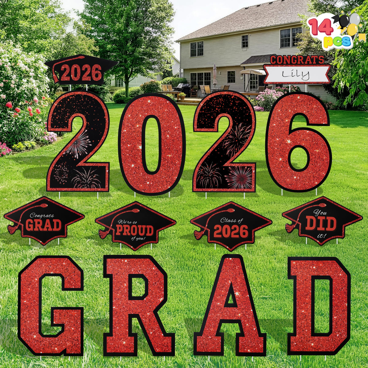 JOYIN 14-pcs grad yard signs set for outdoor graduation decor