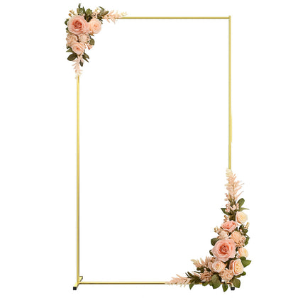 JOYOUSQ metal wedding arch stand with square gold backdrop for ceremonies.