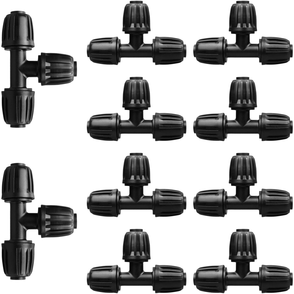 JOYPRO 1/2-inch drip tubing tees, durable plastic components for reliable irrigation layouts.