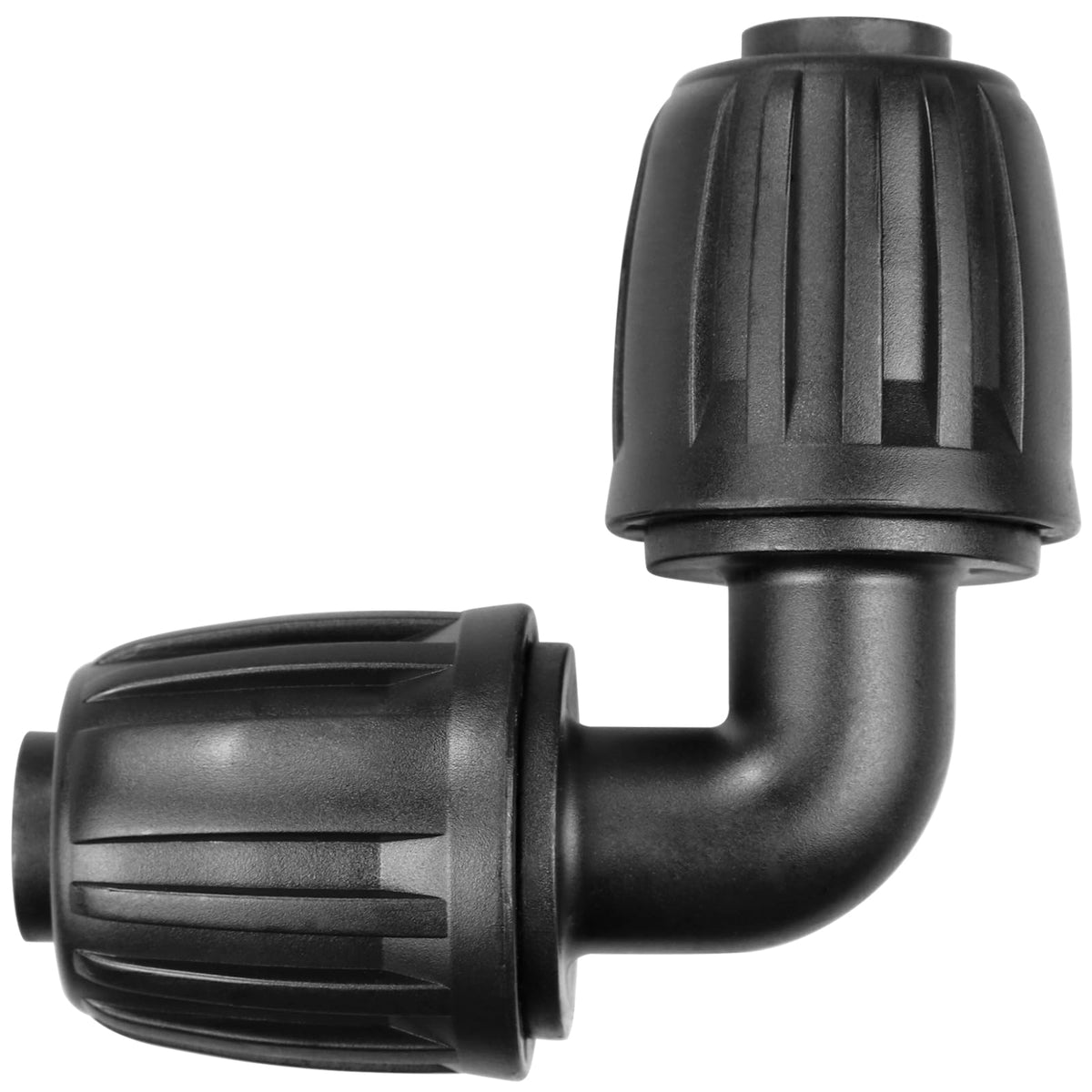 JOYPRO 1/2 in elbow fitting with barbed ends for drip irrigation, secure leak-proof connections.