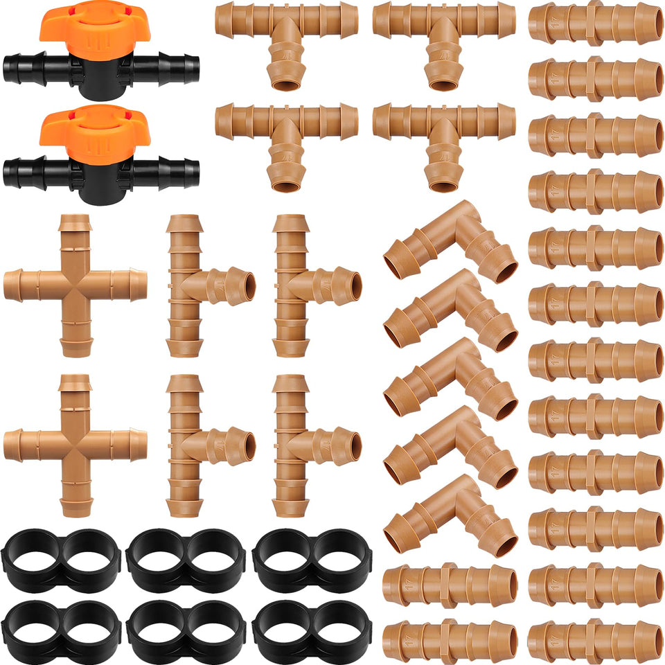 JoyPRO drip fittings with 14 couplings ensure secure 1/2 inch tubing connections.