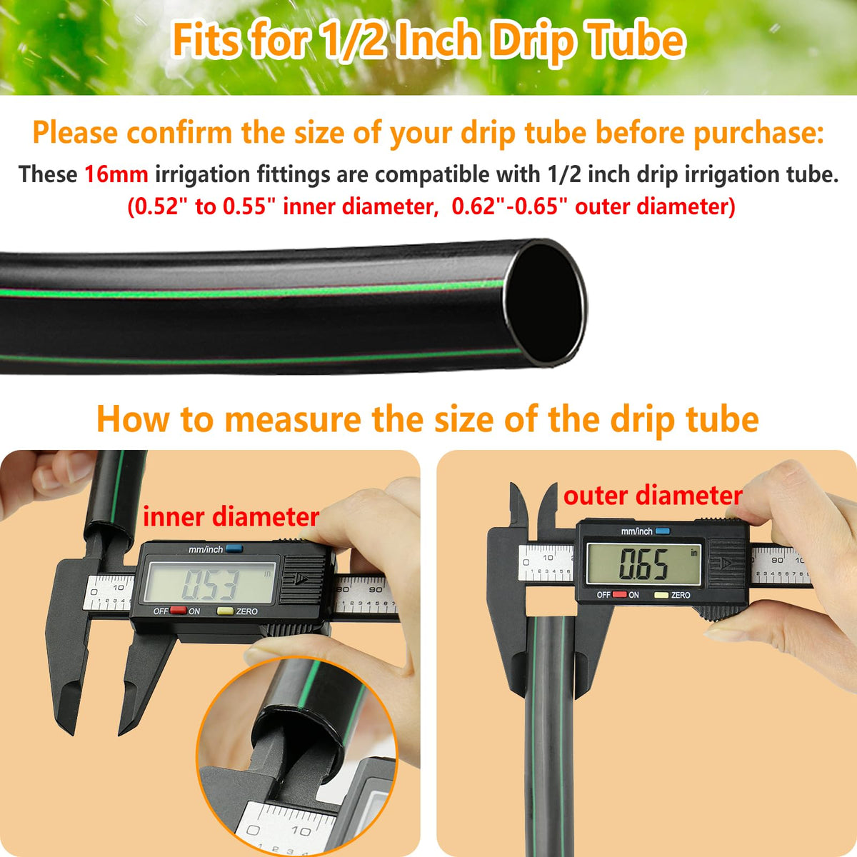 JOYPRO 1/2 in drip fittings fit standard tubing for versatile irrigation layouts.