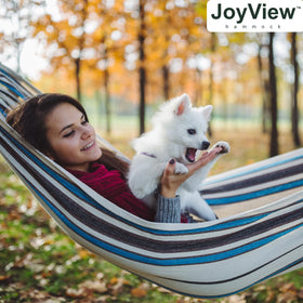JoyView black red stripe hammock adds bold style to outdoor spaces.