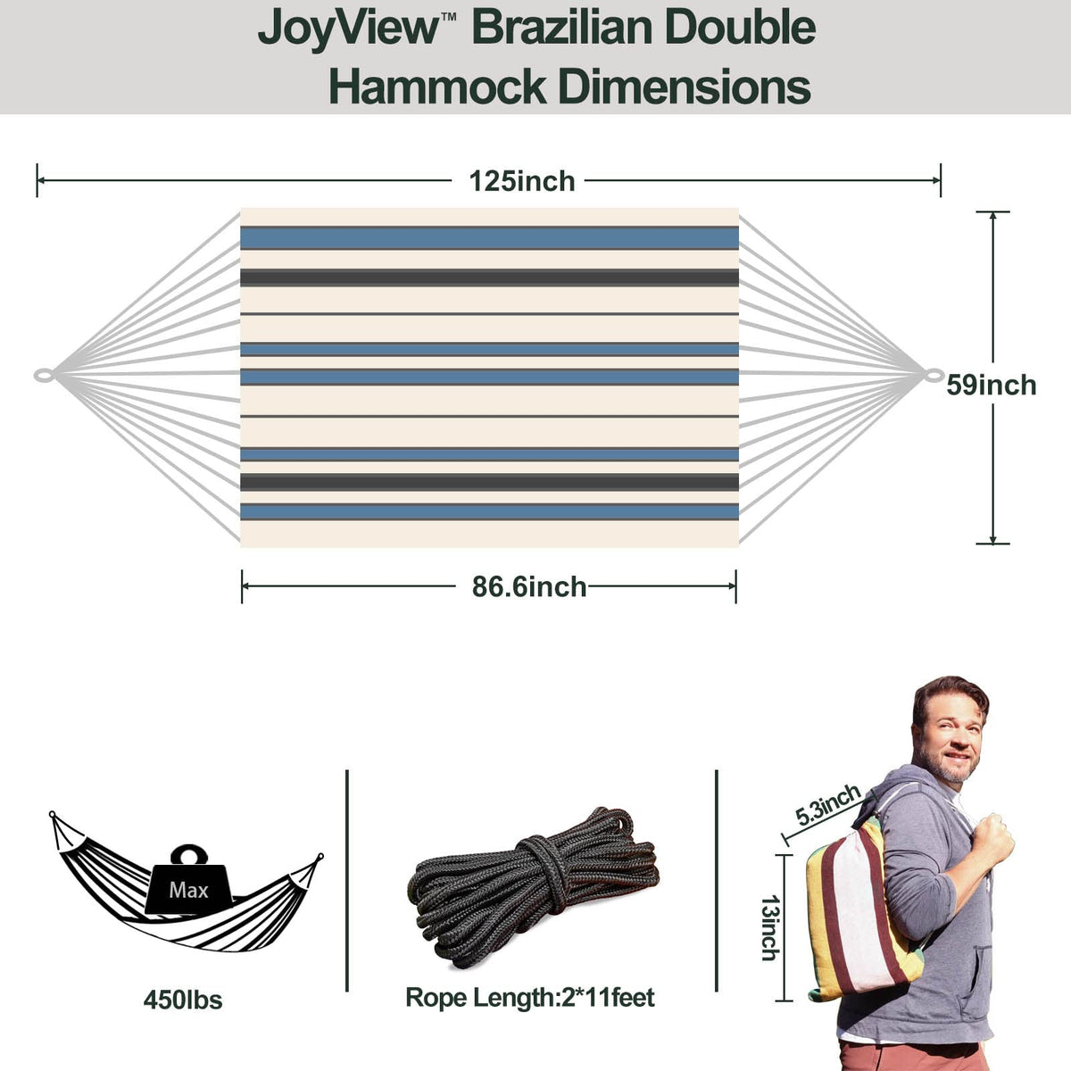 JoyView hammock fabric close-up shows cotton-polyester weave for comfort
