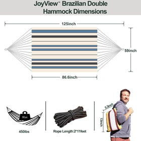 JoyView hammock fabric close-up shows cotton-polyester weave for comfort