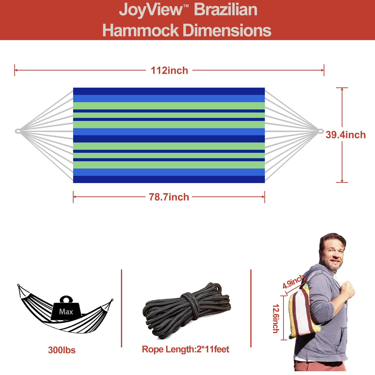 JoyView hammock fabric close-up shows soft cotton-polyester blend for comfort.