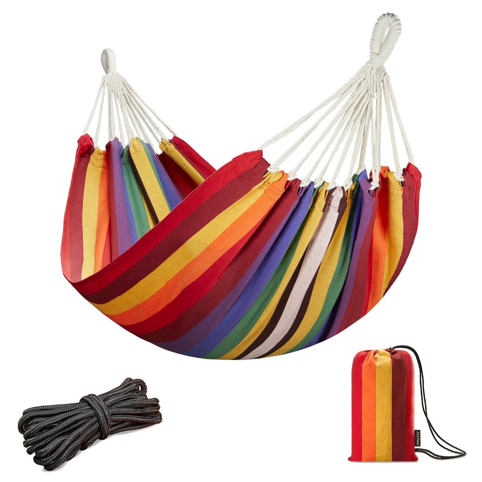 JoyView Brazilian hammock fabric close-up shows breathable cotton-poly blend for comfort.