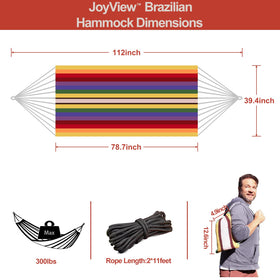 JoyView Brazilian hammock side view highlights full-length bed for solo lounging.