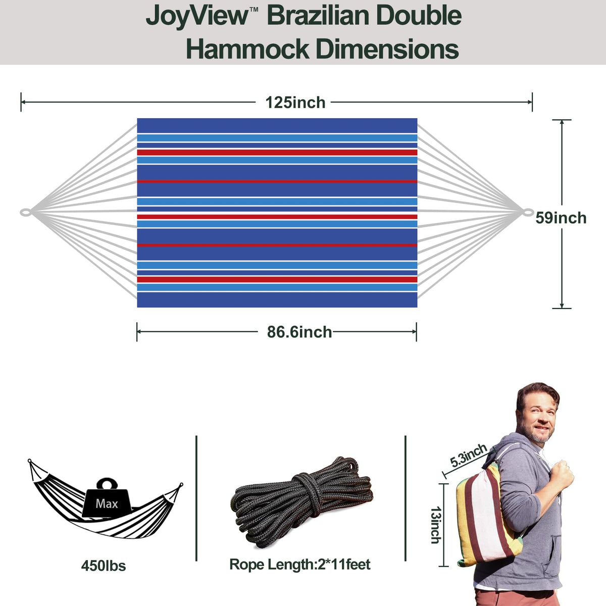 JoyView double hammock end ropes, showcasing sturdy hand-woven ends.