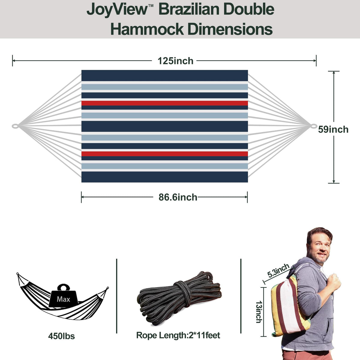JoyView rope end assembly shows sturdy hand woven cords for secure support.