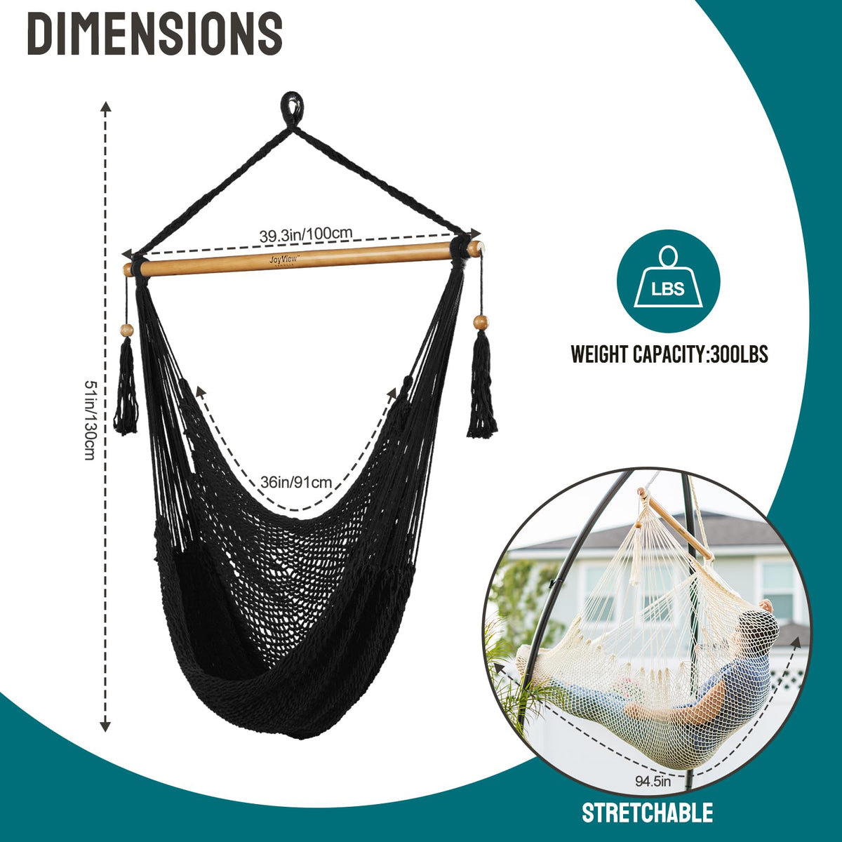 JoyView outdoor garden setting with hammock chair in use