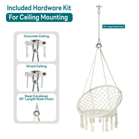 JoyView hanging kit detail featuring ceiling mount, chain, and hardware for secure installation