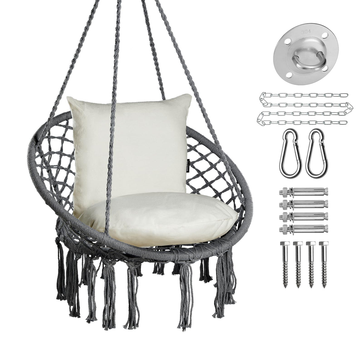 JoyView macrame hammock chair indoors with cozy seating option.