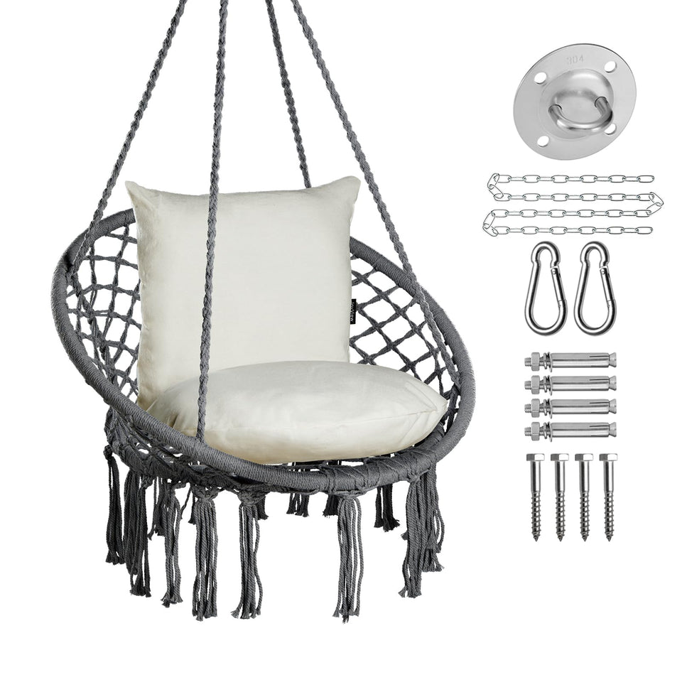 JoyView macrame hammock chair indoors with cozy seating option.