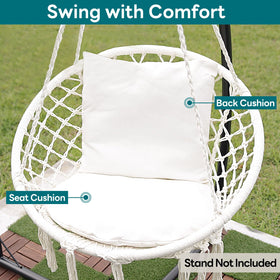 JoyView macrame hammock chair side view showing sturdy steel frame and comfortable silhouette supporting up to 330 lbs