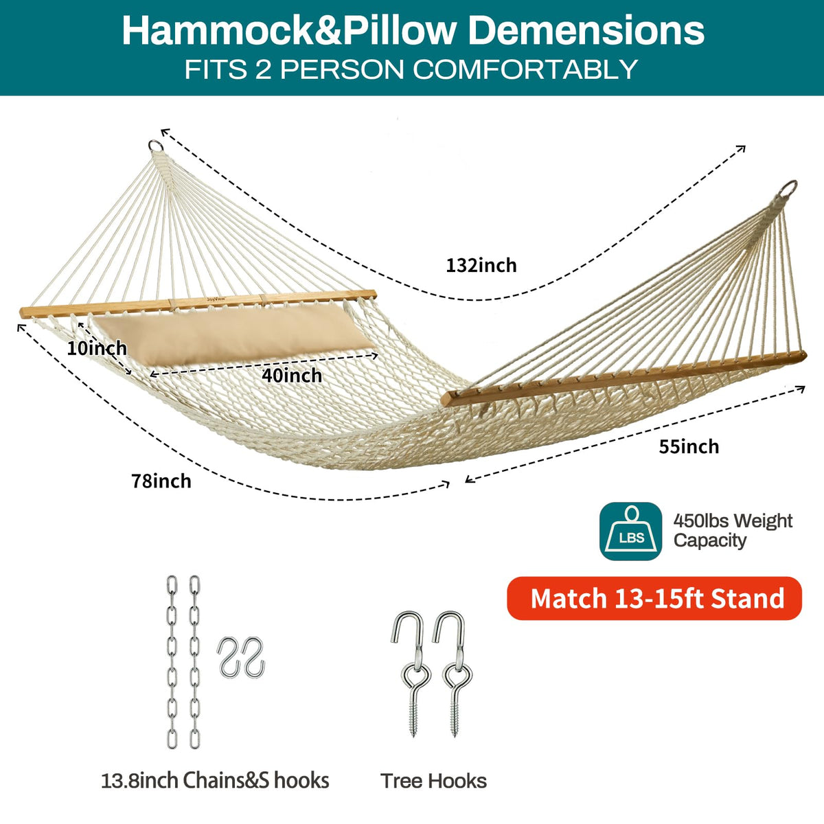 JoyView rope hammock wooden spreader bar close-up for stable relaxation.