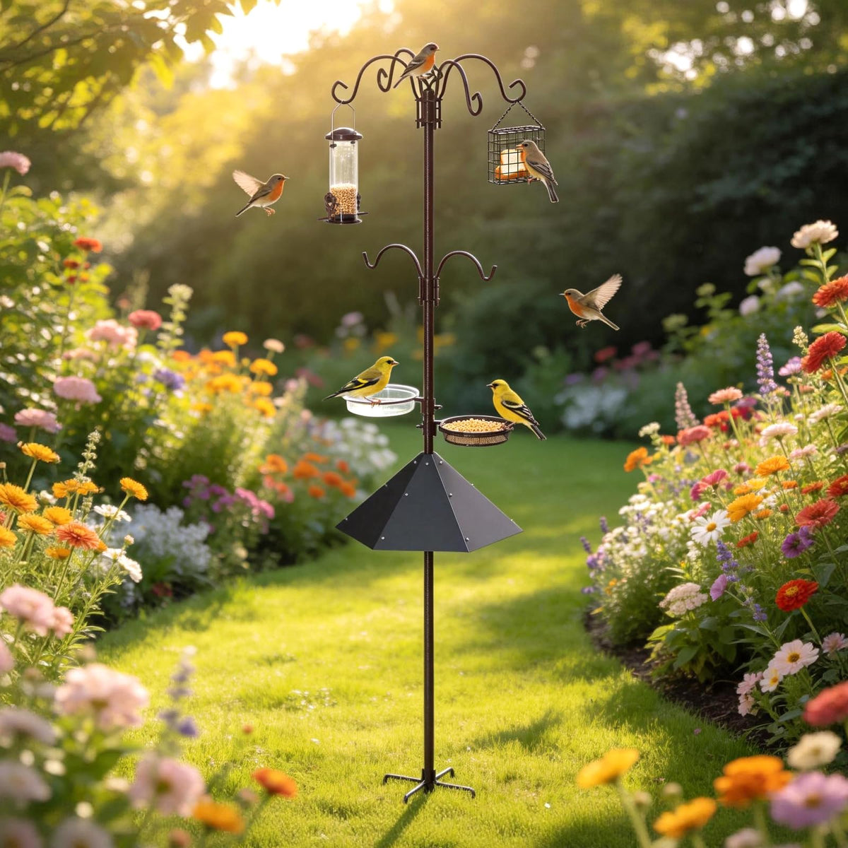 JOYWINK 83-inch bird feeding station with metal baffle helps deter squirrels in your garden