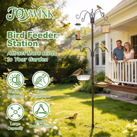 Seed tray and mesh basket on JOYWINK 83-inch station for tidy feeding
