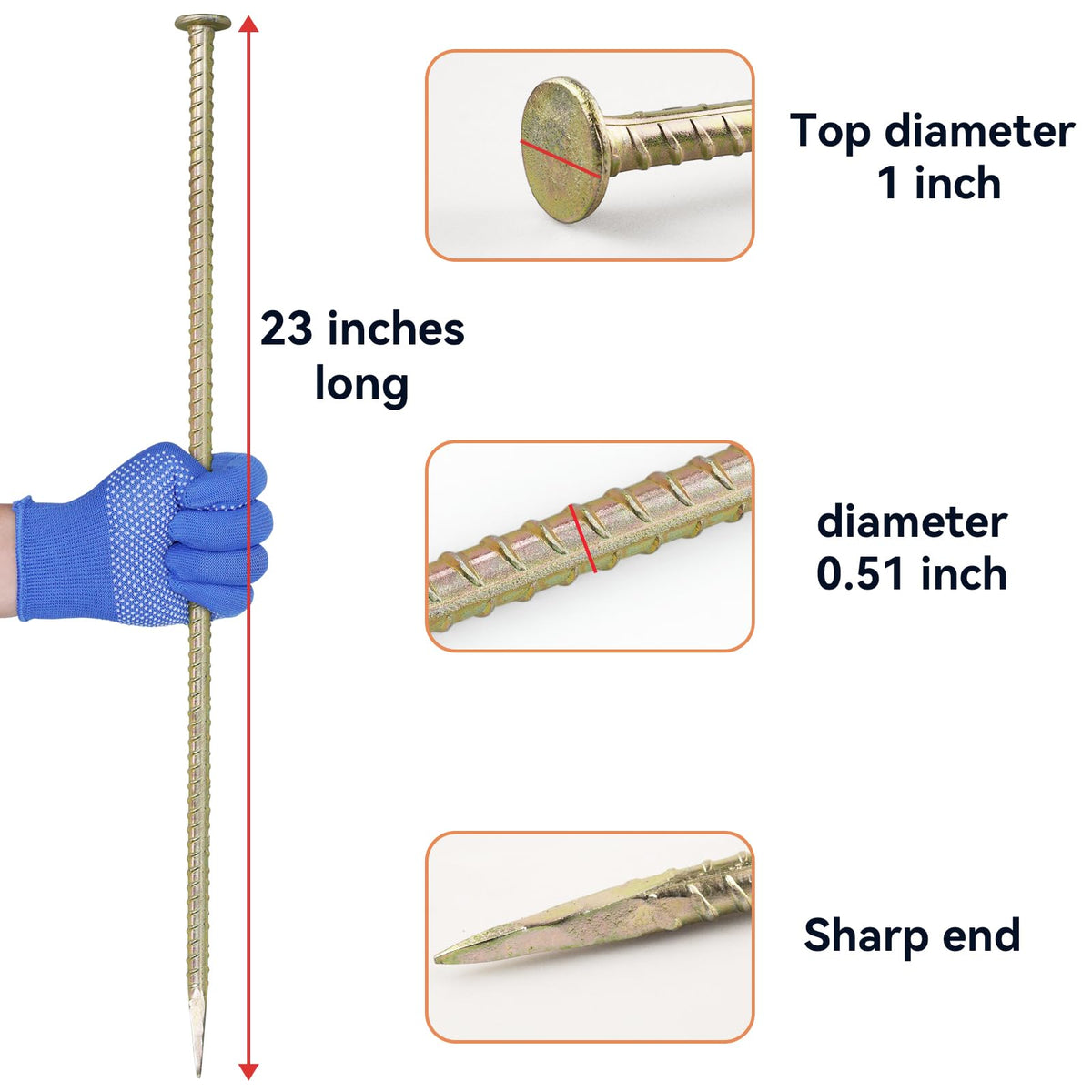 JPOIP heavy-duty half-inch galvanized steel stake for durable anchoring.