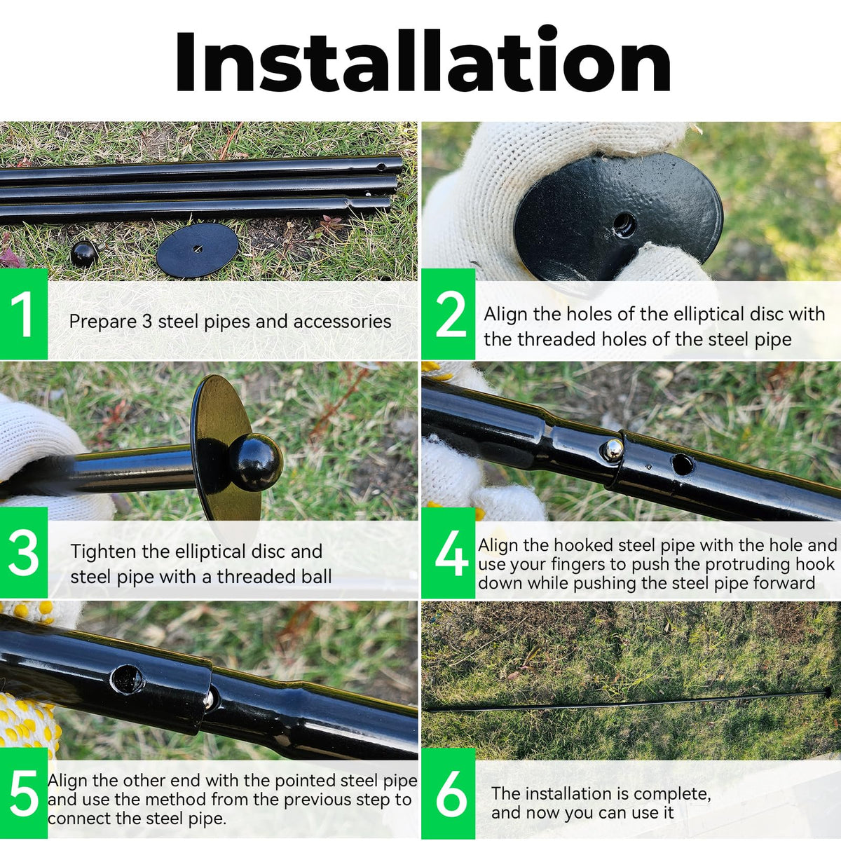 JPOIP six-stake set and mesh nails create reliable plant cages for crops.