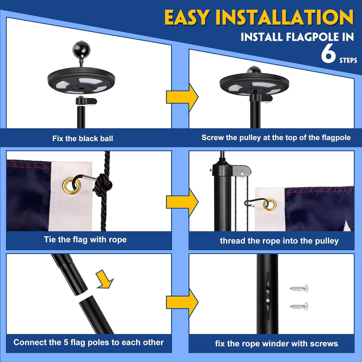 JPorton flag rope and pulley enable smooth hoisting.