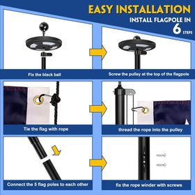JPorton flag rope and pulley enable smooth hoisting.