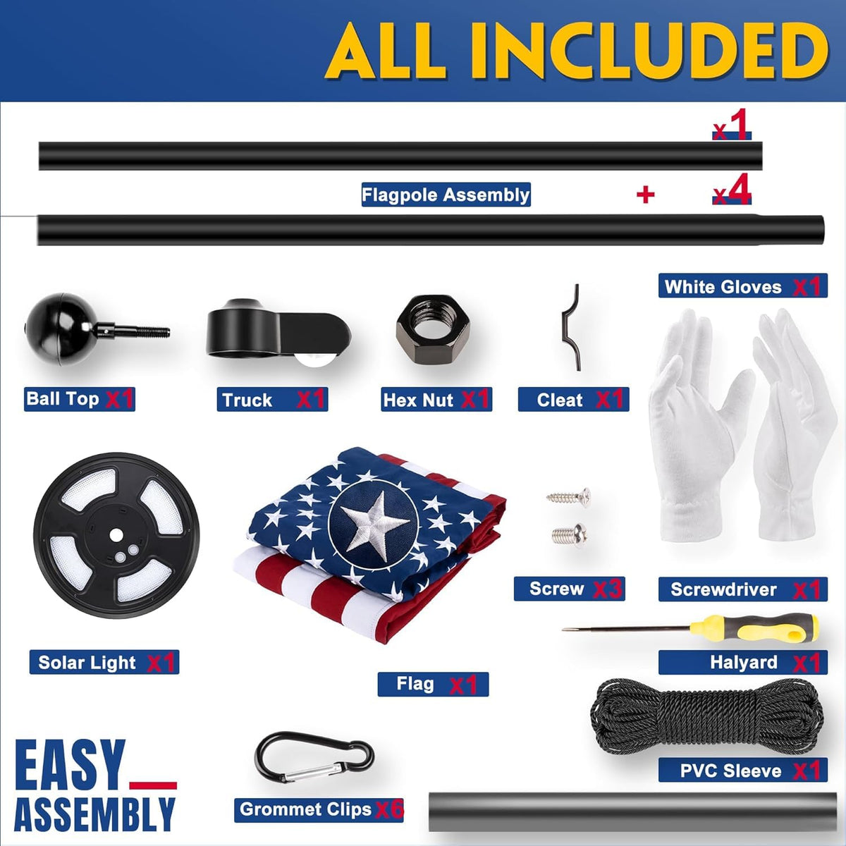 JPorton flagpole parts laid out for easy setup.