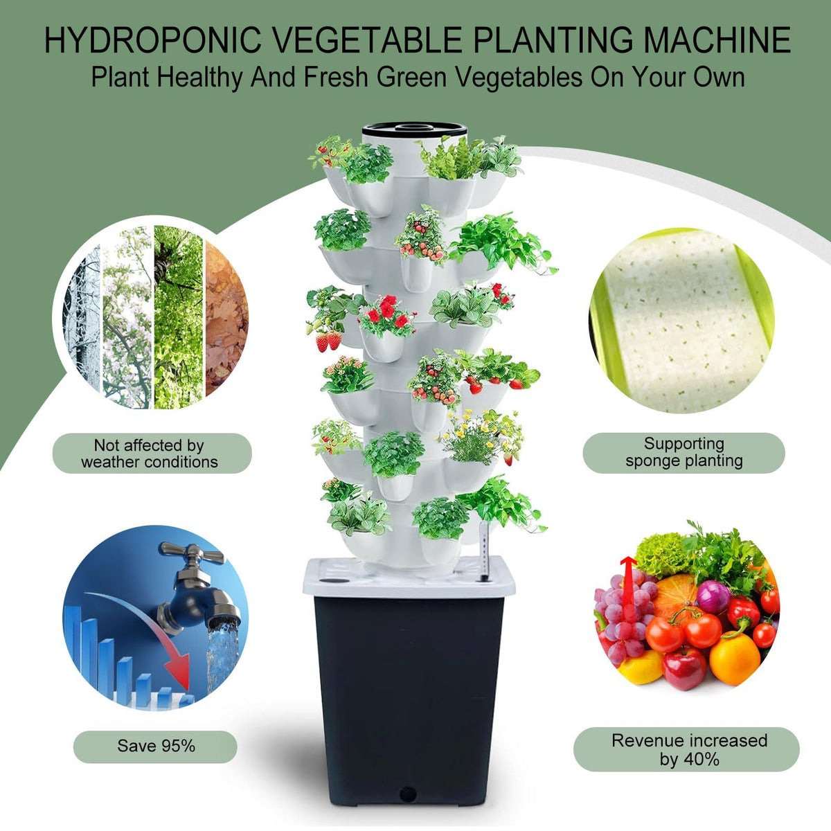 JPWDDWYT Hydroponics Tower movable stand fitting kitchen or living room layouts