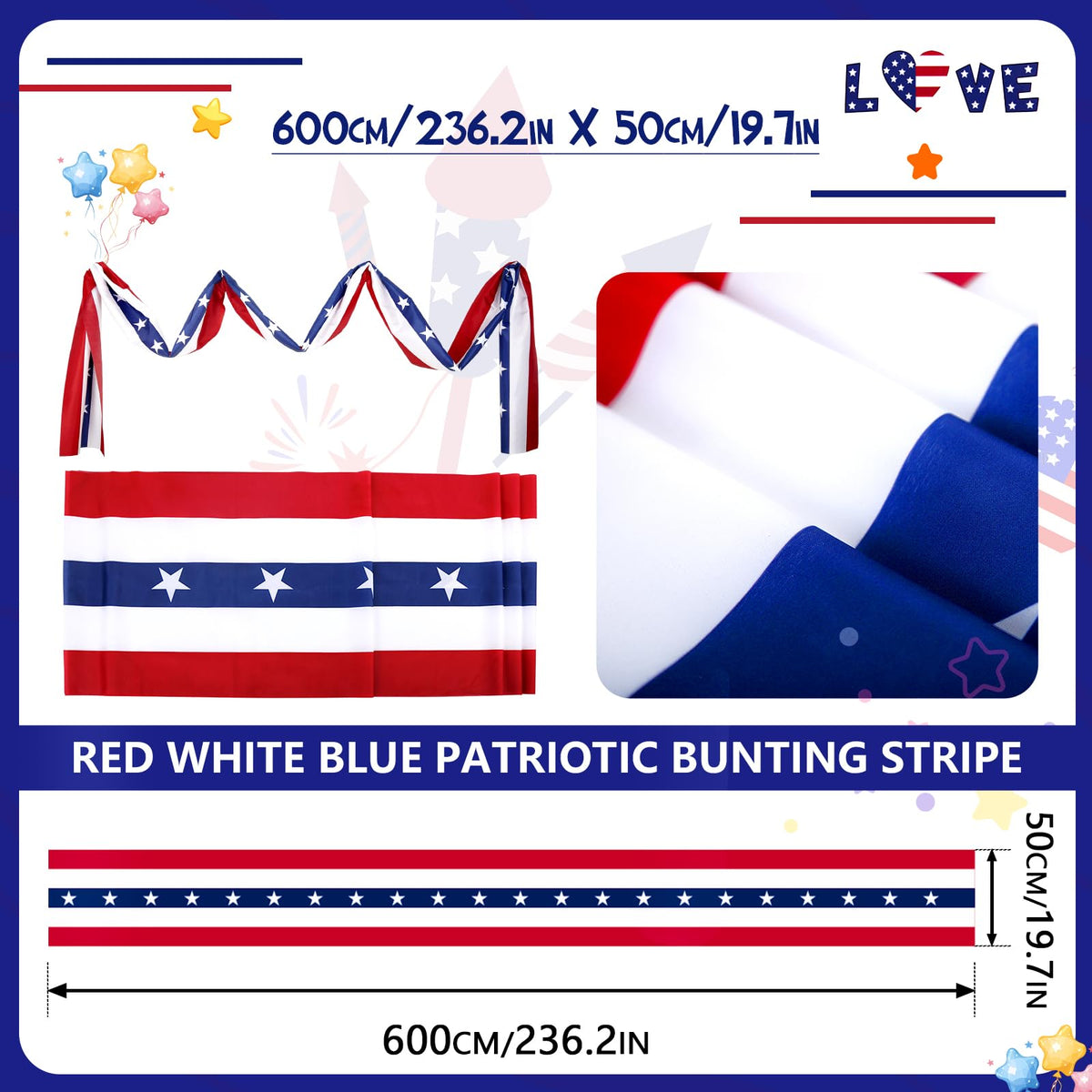 JPXH American flag bunting for outdoor porch display with bold colors.