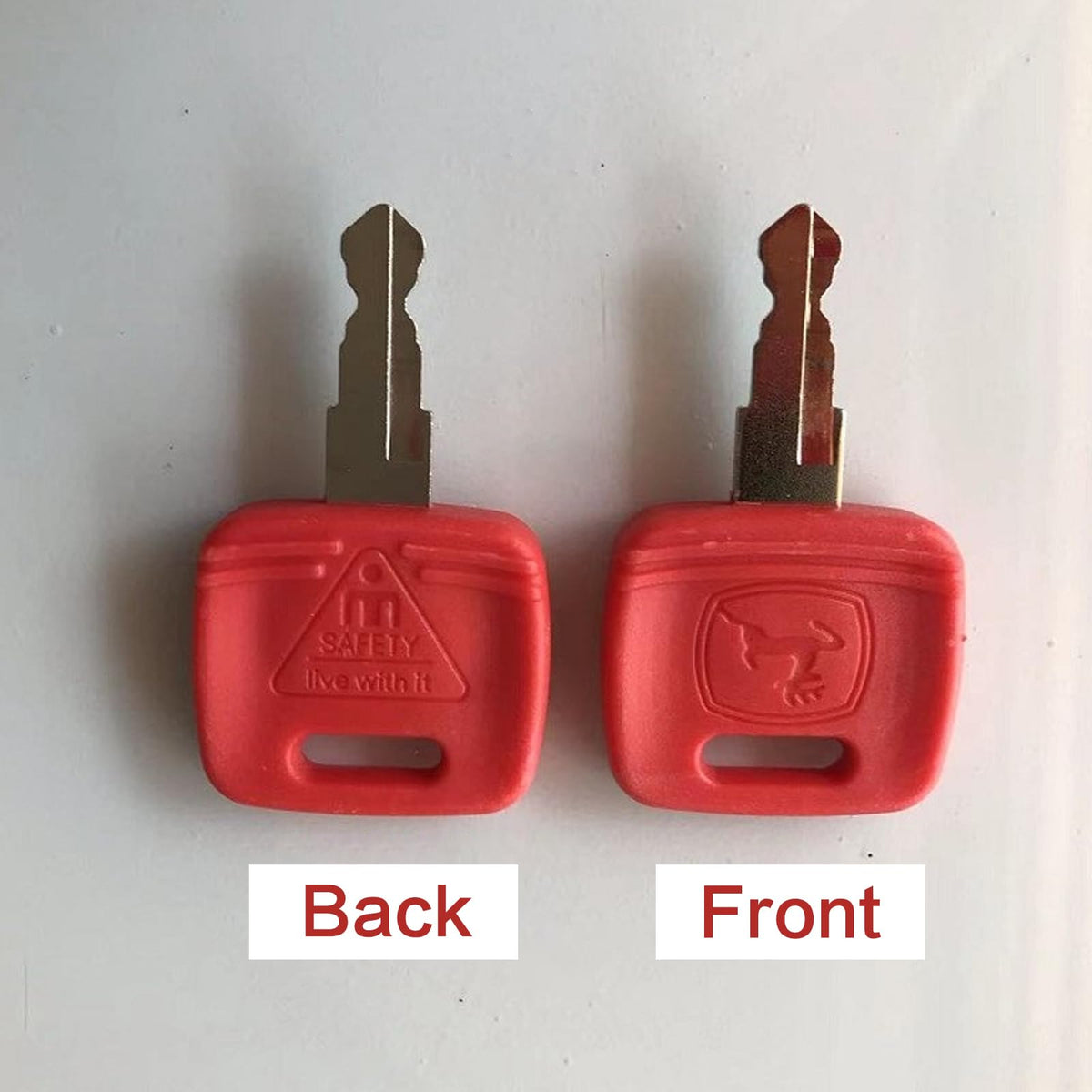 Red plastic-coated keys help identify John Deere keys quickly.