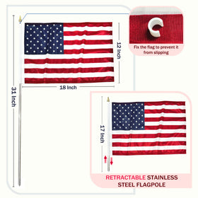 JRED handheld flag with retractable pole and spear top for waving