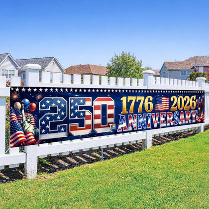 Jremreo 250th anniversary banner front view for outdoor decor and yard celebrations.