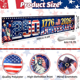 Jremreo 250-years stars and stripes banner for patriotic home or event display.