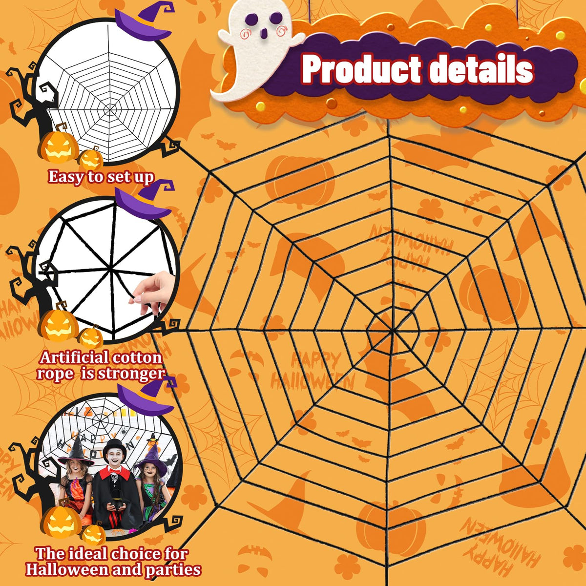 Jremreo easy install spider web with tied ends for quick hanging