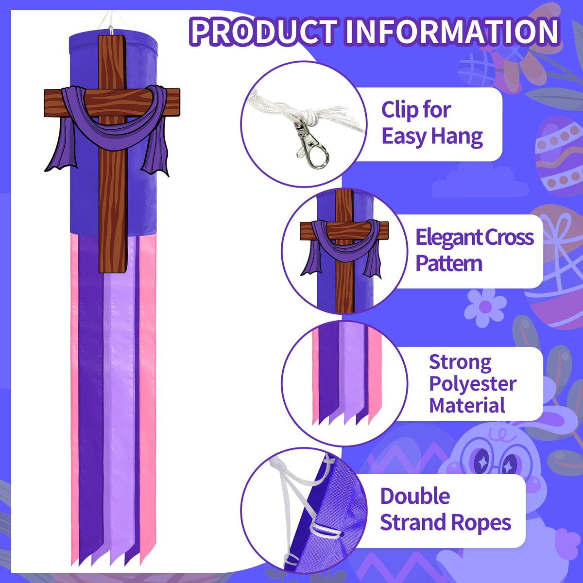 Jremreo purple-streamers windsock catching sunlight and swaying in breeze