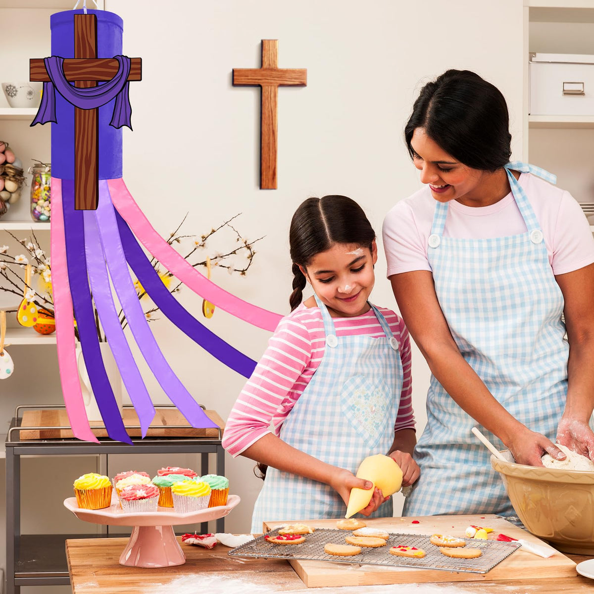 Jremreo ready-to-hang cross windsock decor for porch or entryway