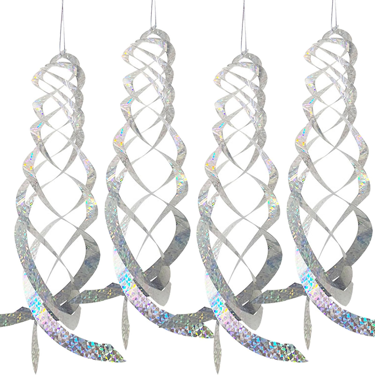 Jremreo silver spiral bird reflector in garden deters birds with reflective motion.