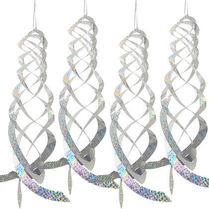 Jremreo silver spiral bird reflector in garden deters birds with reflective motion.