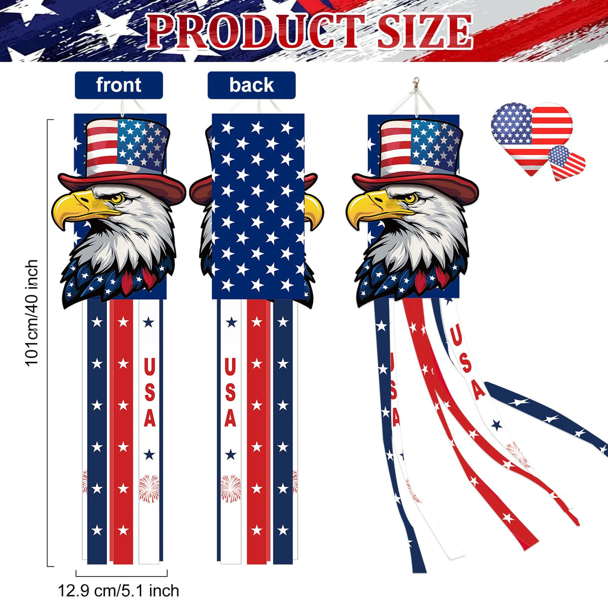 Jremreo USA Eagle Windsock with star-top hat enhances patriotic curb appeal
