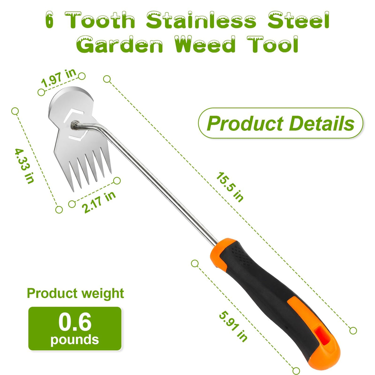JRKJQBV tool showing anti-slip handle in use for stable weeding.