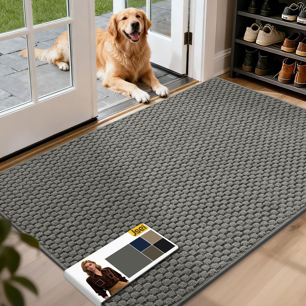 JSEI Dirt Trapper mat front view traps dirt and keeps floors dry.