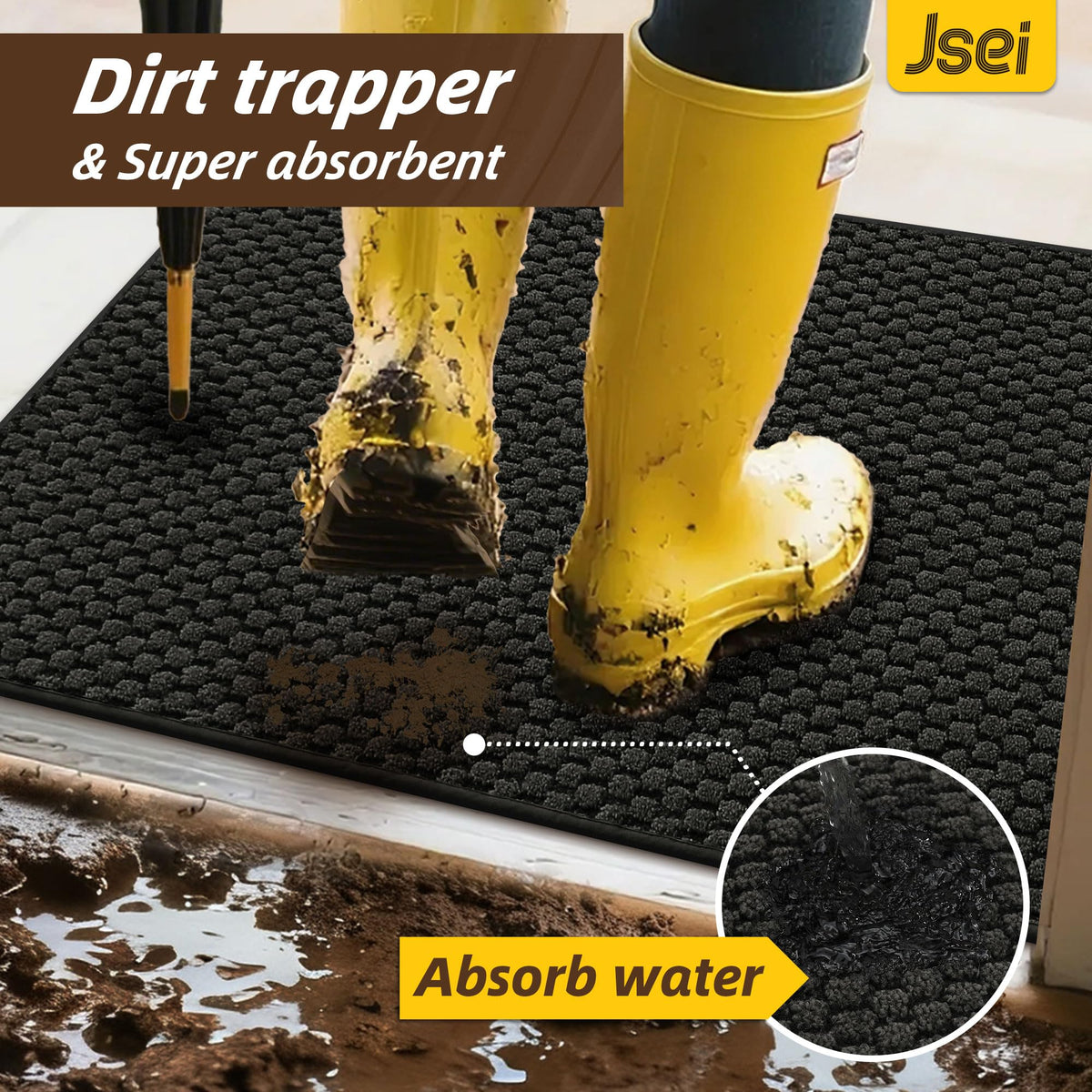 JSEI Dirt Trapper Door Mat absorbent surface traps moisture at the doorway.