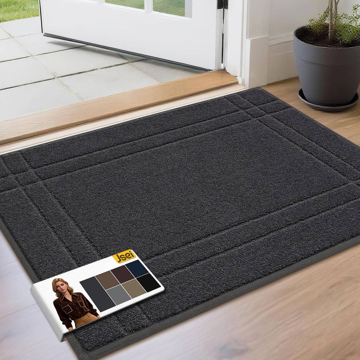 JSEI entryway rugs doormat, front view, guards floors by trapping dirt