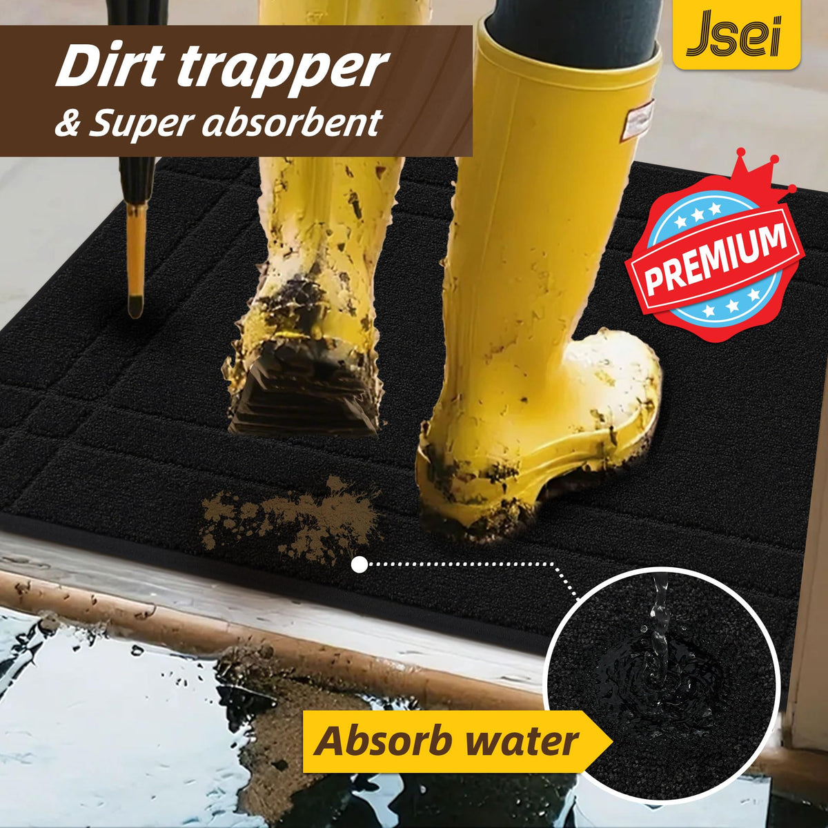 JSEI non-slip backing keeps the mat secure on dry indoor floors.