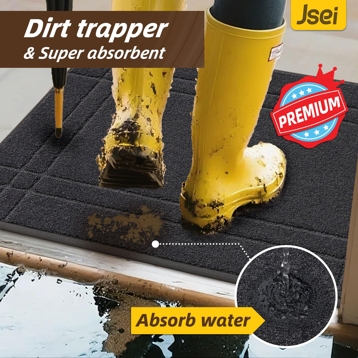 JSEI Entryway Doormat non-slip back stays put on dry floors, preventing slips