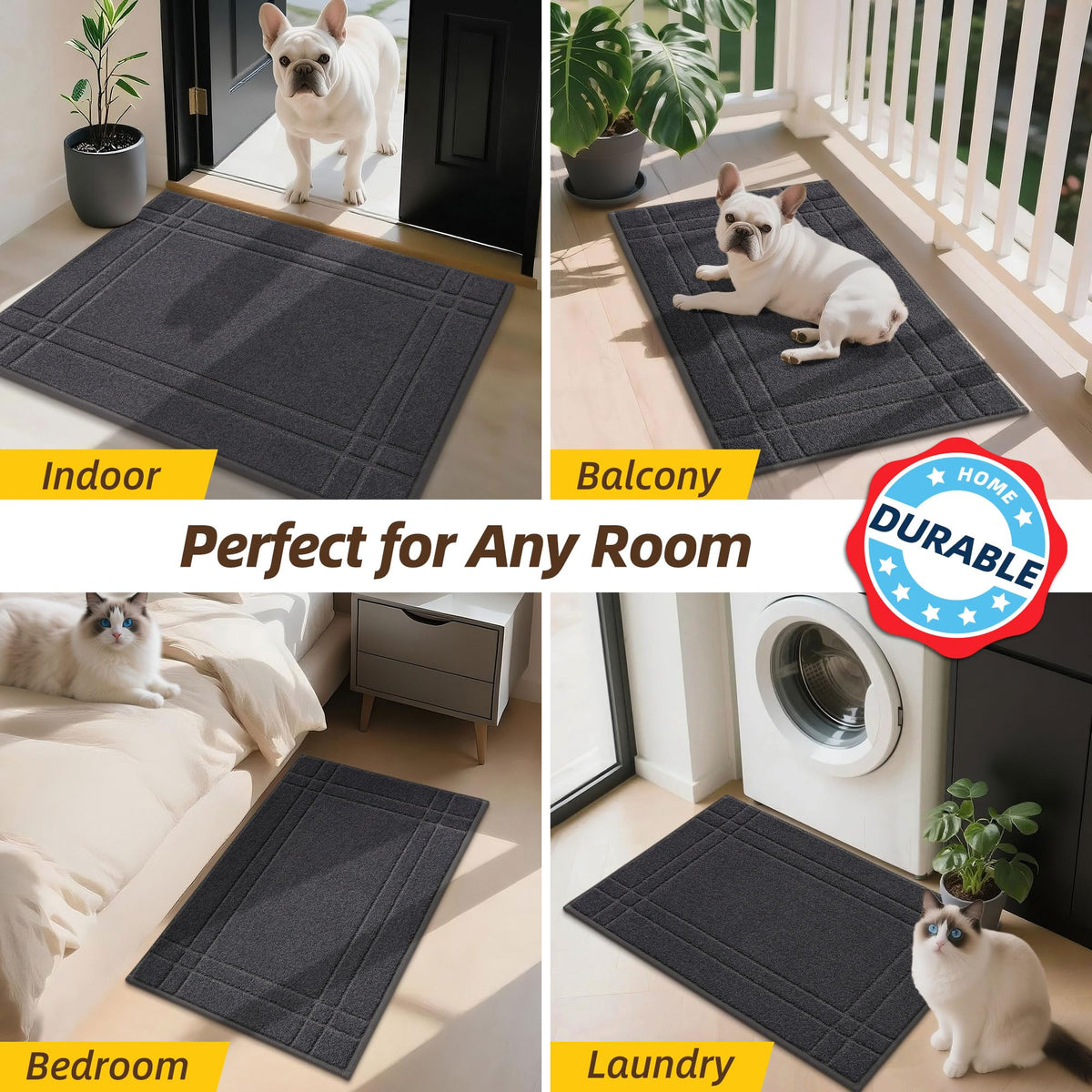 JSEI Entryway Rugs pet-friendly design remains comfy for paws.