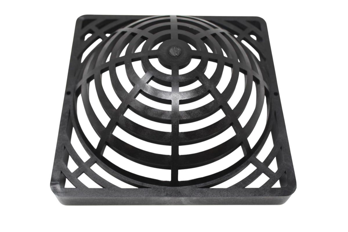 JSP Manufacturing 9-inch square dome atrium grate cover black side view shows sturdy profile